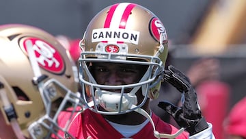 May 5, 2017; Santa Clara, CA, USA; San Francisco 49ers wide receiver KD Cannon (83) talks to his teammates during the 49ers Rookie Minicamp at Levi&#039;s Stadium. Mandatory Credit: Stan Szeto-USA TODAY Sports