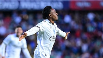 Jhojan Julio Palacios celebrates his goal 2-0 of Queretaro during the 5th round match between Queretaro and Leon as part of the Liga BBVA MX, Torneo Clausura 2026 at La Corregidora Stadium, on February 07, 2026 in Toluca, Santiago de Queretaro, Mexico.