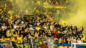 Fans cheer during the second half of the international friendly football match between Real Madrid and Club America at Oracle Park stadium in San Francisco, California, July 26, 2022. (Photo by CHRIS TUITE / AFP)