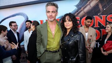 Cast members Chris Pine and Michelle Rodriguez attend a premiere for the film Dungeons & Dragons: Honor Among Thieves in Los Angeles, California, U.S., March 26, 2023. REUTERS/Mario Anzuoni