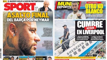 Portadas de los diarios Sport y Mundo Deportivo del d&iacute;a 31 de julio de 2019.