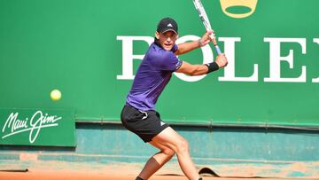 Austria's Dominic Thiem hits a return to Serbia's Dusan Lajovic during his Monte-Carlo ATP Masters Series tournament tennis match in Monaco on April 18, 2019. (Photo by YANN COATSALIOU / AFP)