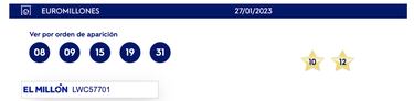 Euromillones: comprobar los resultados del sorteo de hoy, viernes 27 de enero