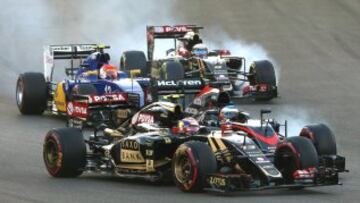 Choque entre Pastor Maldonado, Fernando Alonso, Felipe Nasr y Romain Grosjean.