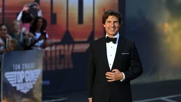 US actor Tom Cruise poses upon arrival for the UK premiere of the film "Top Gun: Maverick" in London, on May 19, 2022. (Photo by JUSTIN TALLIS / AFP) (Photo by JUSTIN TALLIS/AFP via Getty Images)