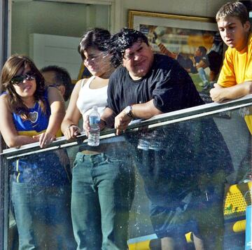 Diego Armando Maradona supporting Boca Juniors at La Bombonera.