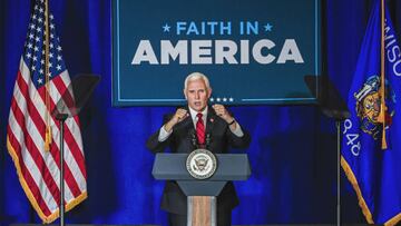 US Vice President Mike Pence speaks at the kickoff of the Faith in America tour campaign at the Ingleside Hotel in Pewaukee, Wisconsin, USA, 23 June 2020. The event is reportedly the first in a series of events to highlight the country's recovery fro