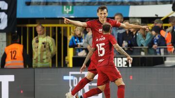 Budimir celebra su gol ante el Brujas.