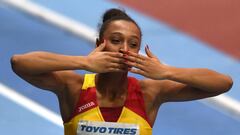 FMA001. Birmingham (United Kingdom), 03/03/2018.- Ana Peleteiro of Spain celebrates after winning the bronze medal in the women&#039;s triple jump of the IAAF Athletics World Indoor Championships at Arena Birmingham, Britain, 03 March 2018. (Espa&ntilde;a