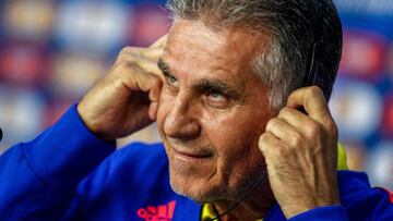 Colombia's coach Portuguese Carlos Queiroz attends a press conference in Sao Paulo, Brazil, on June 18, 2019, on the eve of the Copa America Group B football match against Qatar. (Photo by Miguel SCHINCARIOL / AFP)