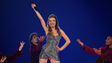 Laura Thorn, representing Luxembourg, performs "La Poupee Monte Le Son", during the second semi-final of the 2025 Eurovision Song Contest, in Basel, Switzerland, May 15, 2025. REUTERS/Denis Balibouse