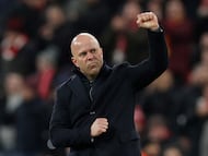 FILE PHOTO: Soccer Football - UEFA Champions League - Liverpool v Qarabag - Anfield, Liverpool, Britain - January 28, 2026 Liverpool manager Arne Slot celebrates after the match REUTERS/Phil Noble/File Photo
