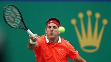Juan Martin del Potro of Argentina hits a return against Richard Gasquet of France during their men&#039;s singles second round match at the Shanghai Masters tennis tournament on October 10, 2018. (Photo by Johannes EISELE / AFP)