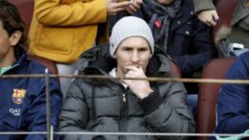 Messi, ayer en la grada del Camp Nou.