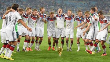 Los jugadores alemanes festejan el t&iacute;tulo conseguido hace cuatro a&ntilde;os en Brasil.