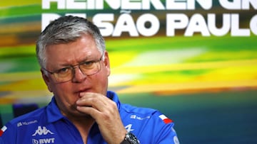 Otmar Szafnauer, jefe de equipo de Alpine, durante la rueda de prensa oficial de la FIA tras el esprint.