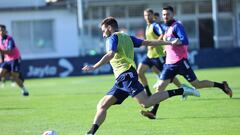 Moncayola durante el entrenamiento de hoy.