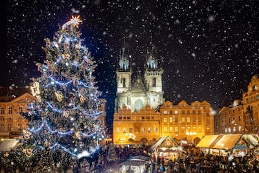 Este abeto se encuentra en medio del espectacular mercado navideño de Praga y a pocos metros de la Iglesia de Nuestra Señora de Tyn. Todo el que lo ve se enamora de él, por eso es uno de los más bonitos del mundo.
