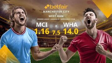 Manchester City FC vs. West Ham United FC: alineaciones, horario, TV, estadísticas y pronósticos