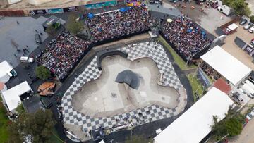 Vista a&eacute;rea del skatepark de Ciudad de M&eacute;xico donde se disput&oacute; la tercera parada de la Vans BMX Pro Cup.