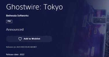 Ghostwire Tokyo filtra su posible fecha de lanzamiento para PS5 en PS Store