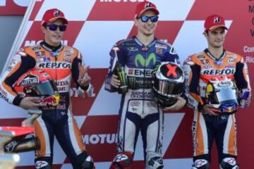 Marc Márquez, Jorge Lorenzo y Dani Pedrosa.