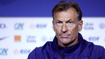 France's head coach Herve Renard attends a press conference on the eve of the UEFA Women's Nations League semi-final football match between France and Germany at the Groupama Stadium in Decines-Charpieu, central eastern France, on February 22, 2024. (Photo by FRANCK FIFE / AFP)