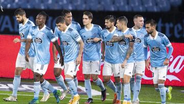 Los jugadores del Celta celebran el segundo gol conseguido contra el C&aacute;diz.