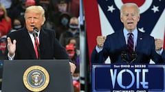 Donald Trump en el Aeropuerto Regional Manchester-Boston en Londonderry, New Hampshire el 25 de octubre de 2020 y Joe Biden en Cincinnati, Ohio, el 12 de octubre de 2020.