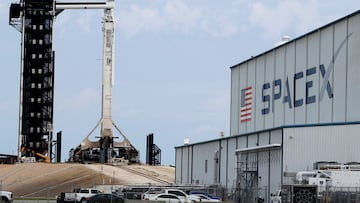A SpaceX Falcon 9 rocket is shown as it is prepared for another launch attempt for Polaris Dawn, a private human spaceflight mission, at the Kennedy Space Center in Cape Canaveral, Florida, U.S. September 9, 2024. Two crew members are expected to attempt the first-ever private spacewalk. REUTERS/Joe Skipper