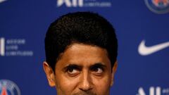 FILE PHOTO: Soccer Football - Paris St Germain Press Conference - Paris, France - May 23, 2022 Paris St Germain president Nasser Al-Khelaifi during the press conference REUTERS/Christian Hartmann/File Photo