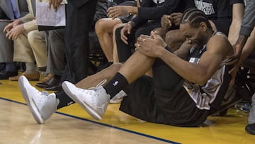 Kawhi Leonard en el momento de su lesión,