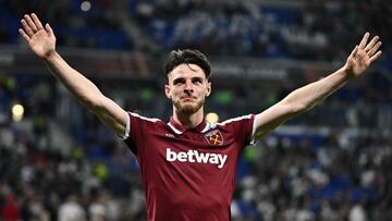 El jugador del West Ham Declan Rice durante el partido de Europa League contra el Lyon.