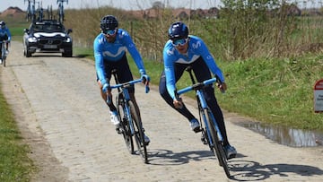 10/04/18 CICLISMO EQUIPO MOVISTAR Valverde NAIRO Quintana y MIKEL Landa en el pave del Tour de Francia 2018
FOTO: Sirotti Stefano REPORTAJE
PUBLICADA 11/04/18 NA MA43 4COL