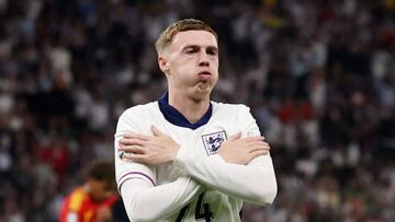 FILE PHOTO: Soccer Football - Euro 2024 - Final - Spain v England - Berlin Olympiastadion, Berlin, Germany - July 14, 2024 England's Cole Palmer celebrates scoring their first goal REUTERS/Lee Smith/File Photo