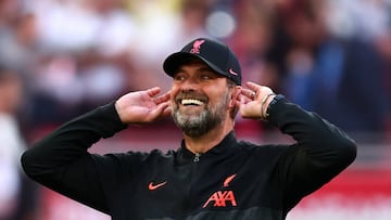 Jürgen Klopp celebrates the FA Cup semi-final victory over Manchester City.