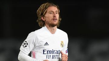 MADRID, SPAIN - DECEMBER 09:   Luka Modric of Real Madrid looks on during the UEFA Champions League Group B stage match between Real Madrid and Borussia Moenchengladbach at Estadio Alfredo di Stefano on December 09, 2020 in Madrid, Spain. Sporting stadium