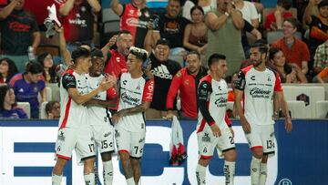 Jose Lozano celebrates his goal 0-1 of Atlas during the match between Houston Dynamo and Atlas as part of Group H of the 2024 Leagues Cup at Shell Energy Stadium on July 27, 2024 in Houston, Texas, United States.