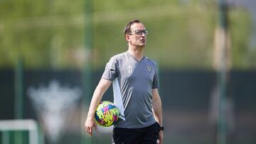 Etxeberria durante un entrenamiento preparatorio para la cita ante el Racing.