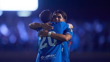 Jose Antonio Paradela celebrates his goal 3-2 with Luka Romero of Cruz Azul during the 9th round match between Cruz Azul and FC Juarez as part of the Liga BBVA MX, Torneo Apertura 2025 at Olimpico Universitario Stadium, on September 19, 2025 in Mexico City, Mexico.
