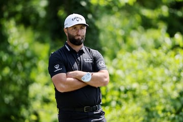 ROCHESTER, NEW YORK - MAY 18: Jon Rahm of Spain looks on from the fourth tee during the first round of the 2023 PGA Championship at Oak Hill Country Club on May 18, 2023 in Rochester, New York.   Andy Lyons/Getty Images/AFP (Photo by ANDY LYONS / GETTY IMAGES NORTH AMERICA / Getty Images via AFP)