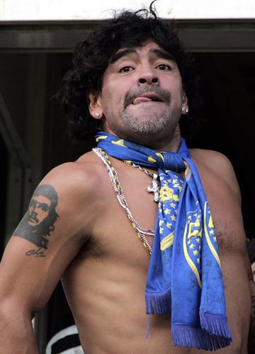 Diego Armando Maradona supporting Boca Juniors at La Bombonera.