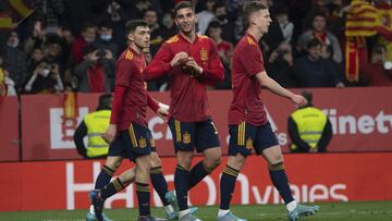 Ferran Torres celebra el 1-0 en el partido entre Espa&ntilde;a y Albania. 