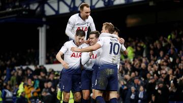 Everton v Tottenham Hotspur - Goodison Park, Liverpool, Britain - December 23, 2018 Tottenham's Harry Kane celebrates scoring their sixth goal with team mates