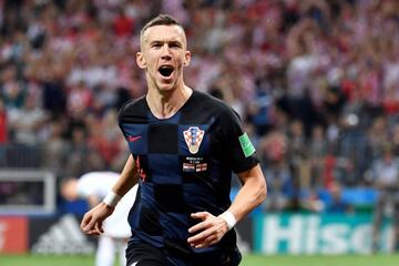 Perisic celebrates after scoring Croatia's equaliser in Moscow.