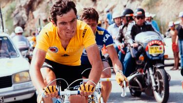 (FILES) In this file photo taken on July 1, 1979, French cyclist Bernard Hinault takes part in the 18th stage of the 66th edition of the Tour de France, in the Alps. - Bernard Hinault, the last French winner and one of the legendary champions of the Tour de France, has also experienced setbacks, the most important of which was his secret departure from Pau, on 9 July 1980, due to a recalcitrant knee. (Photo by - / AFP)