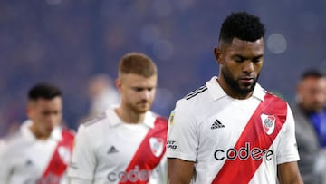 BUENOS AIRES, ARGENTINA - SEPTEMBER 11: Miguel Borja of River Plate and teammates reacts after losing a match between Boca Juniors and River Plate as part of Liga Profesional 2022 at Estadio Alberto J. Armando on September 11, 2022 in Buenos Aires, Argentina. (Photo by Daniel Jayo/Getty Images)