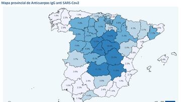 Estudio de seroprevalencia del coronavirus en Espa?a: mapa por provincias, primera oleada