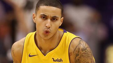 PHOENIX, AZ - NOVEMBER 13: Kyle Kuzma #0 of the Los Angeles Lakers reacts after hitting a three point shot against the Phoenix Suns during the second half of the NBA game at Talking Stick Resort Arena on November 13, 2017 in Phoenix, Arizona. The Lakers defeated the Suns 100-93. NOTE TO USER: User expressly acknowledges and agrees that, by downloading and or using this photograph, User is consenting to the terms and conditions of the Getty Images License Agreement.   Christian Petersen/Getty Images/AFP
 == FOR NEWSPAPERS, INTERNET, TELCOS &amp; TELEVISION USE ONLY ==