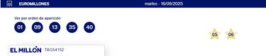 Euromillones: comprobar los resultados del sorteo de hoy, martes 16 de septiembre